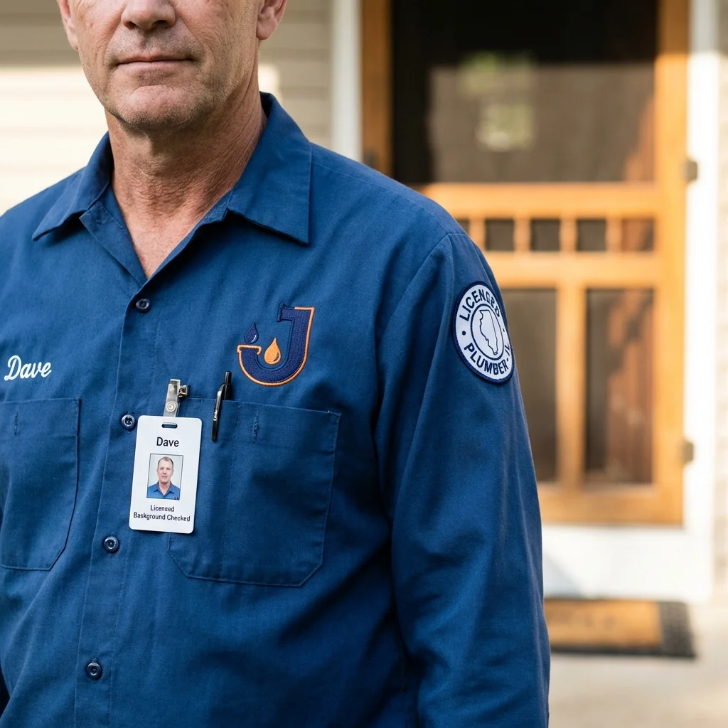 Licensed plumber showing ID badge in Tallapoosa, GA