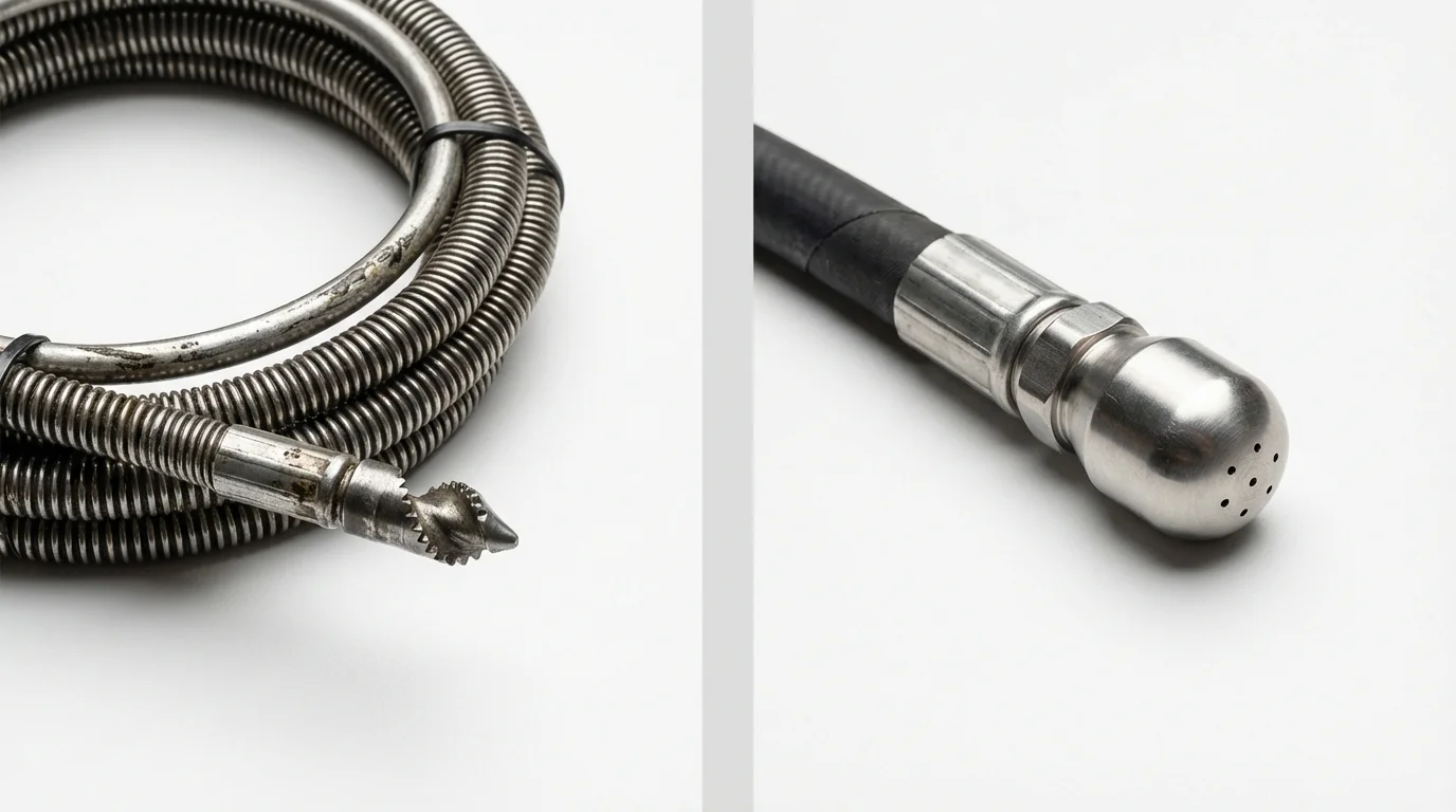 Drain snake cable and hydro jetting nozzle used for drain cleaning in Tallapoosa, GA